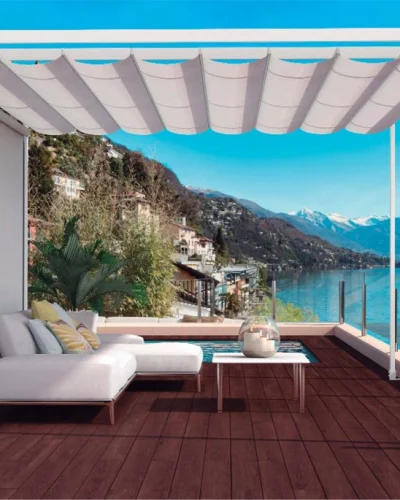 Toldos a medida. Palilleria en terraza con vista al mar